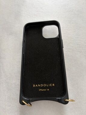 Bandolier Black iPhone 14 Case, Leather with Gold Hardware and Pocket for Cards